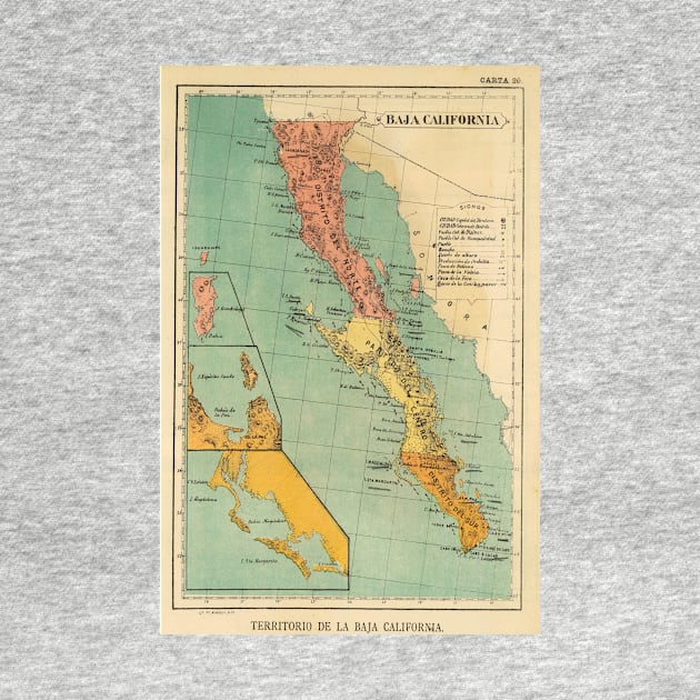 Vintage Map of Baja California (1899) by Bravuramedia